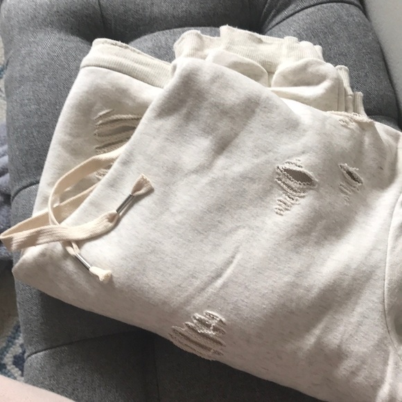 Oatmeal Distressed Hoodie pullover - Picture 7 of 8